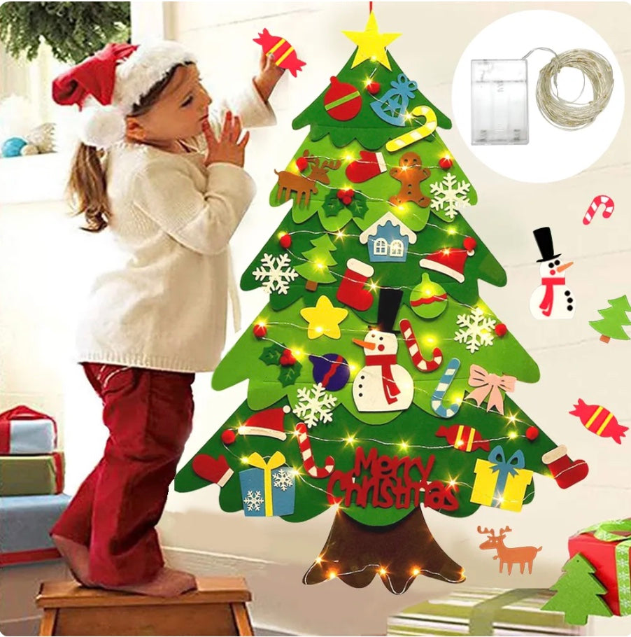 Arbre de Noël en Feutre pour la Décoration de la Maison, Ornements de Nouvel An, Père Noël